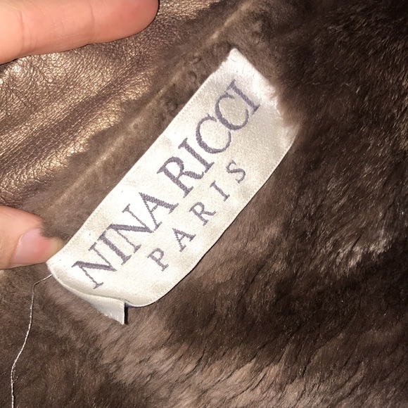 NINA RICCI leather coat with rabbit fur lining bronze metallic vintage RARE L/XL - Picture 6 of 17